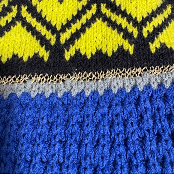 FREE PEOPLE | Women's Blue Bell Prism Ribbed Geometric Sweater Sleeve Cowl Top M - Picture 10 of 15